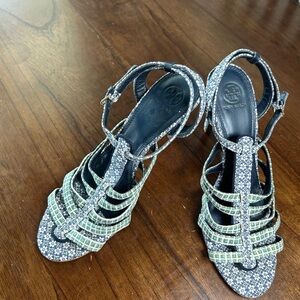 Tory Burch Women's Floral Strappy Sandals - Blue and Green